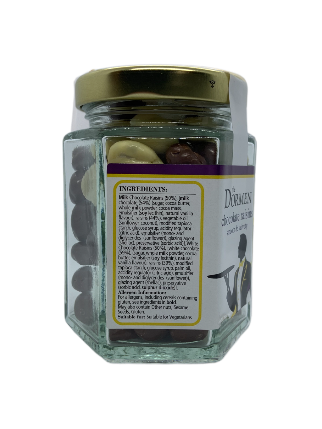 Belgian Chocolate Raisins Hexagonal Jar - The Dormen Food Company