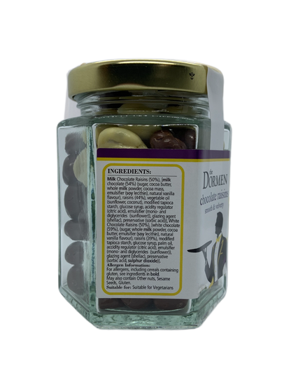 Belgian Chocolate Raisins Hexagonal Jar - The Dormen Food Company