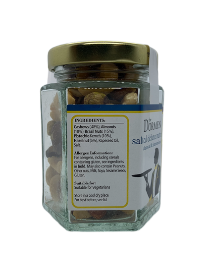 Salted Deluxe Nut Mix Hexagonal Jar.